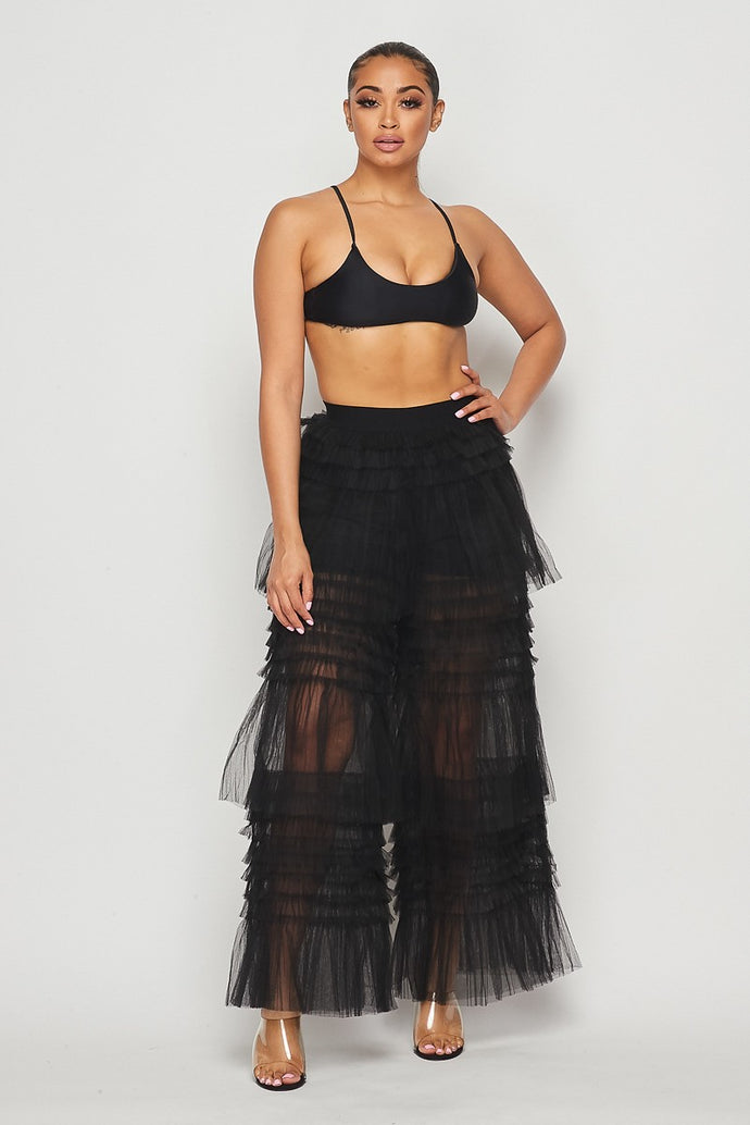 Mesh Ruffle Pants