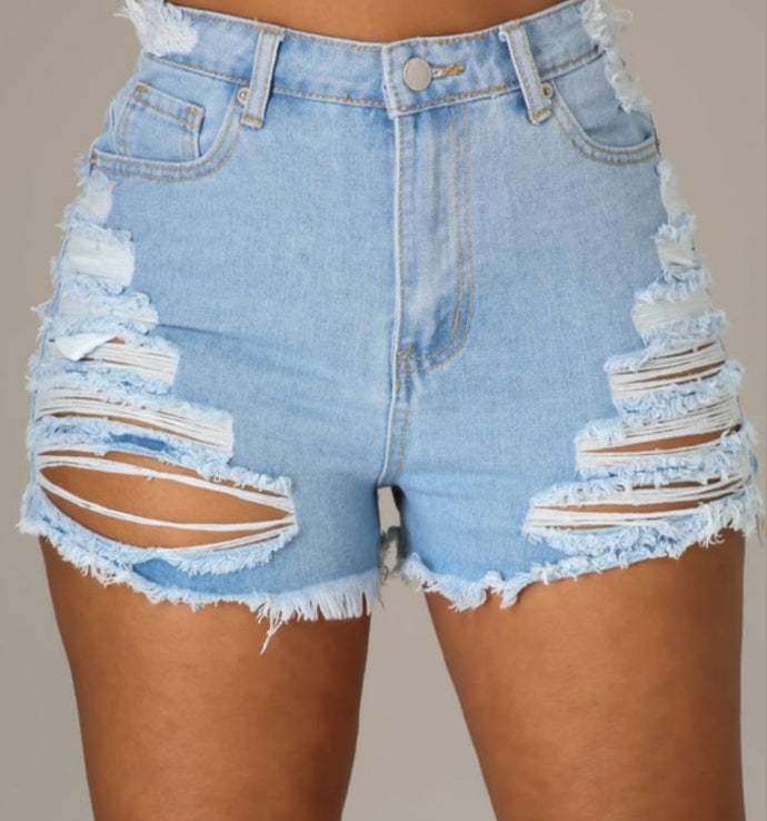 Skyrise Distress Denim Shorts